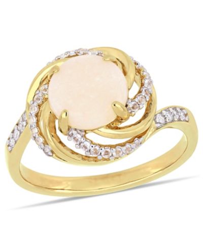 Кольцо с переплетающимся узором из опала (1-1/4 ct. t.w.) и белого топаза (1-3/8 ct.t.w.) с бриллиантовым акцентом в 18k Gold на стерлинговом серебре