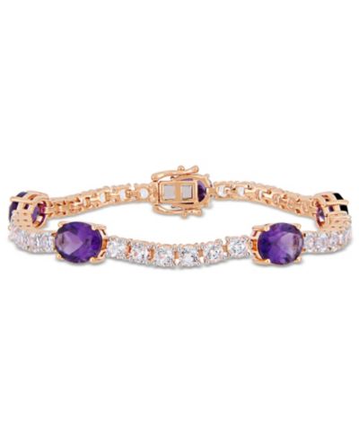 Браслет-цепочка Amethyst (12 ct.t.w.) и White Topaz (9 ct. t.w.) в 18k Rose Gold over Sterling Silver
