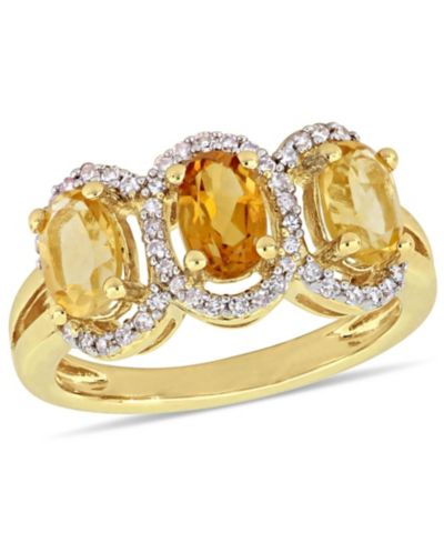 Кольцо Citrine (1-1/3 ct.t.w.) and Diamond (1/5 ct.t.w.) 3-Stone Halo Ring in 18k Yellow Gold over Sterling Silver