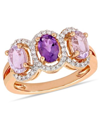 Amethyst (1-5/8 ct.t.w.) and Diamond (1/5 ct.t.w.) 3-Stone Halo Ring in 18k Rose Gold over Sterling Silver
