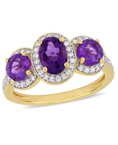 Кольцо с ореолом из аметиста (1-5/8 ct.t.w.) и бриллианта (1/3 ct.t.w.), 18k желтое золото поверх стерлингового серебра
