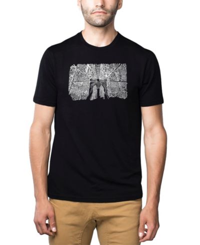 LA Pop Art Men's Cotton/Poly Blend Word Art T-Shirt - Brooklyn Bridge