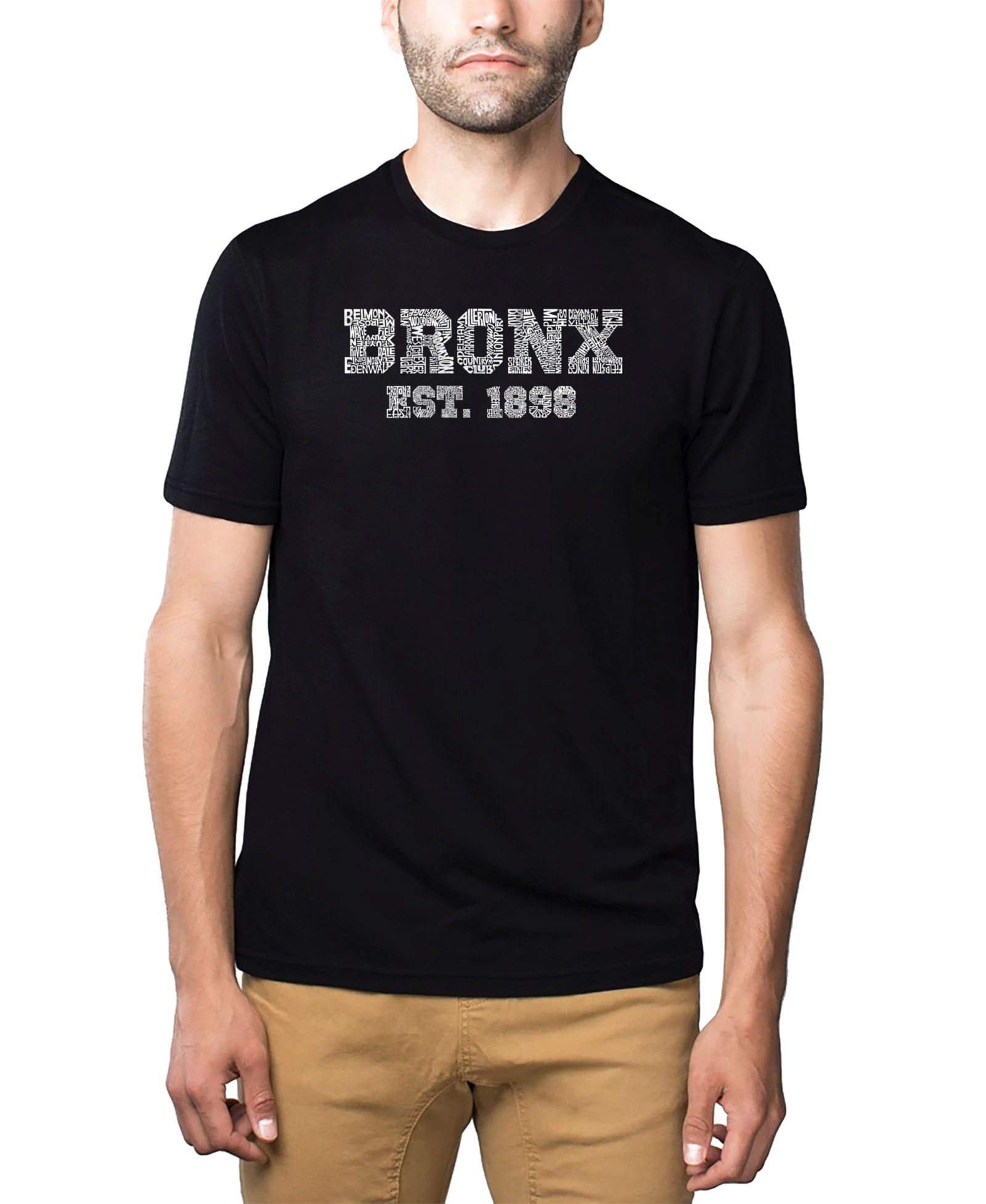 LA Pop Art Men's Cotton/Poly Blend Word Art T-Shirt - Popular Bronx, NY Neighborhoods