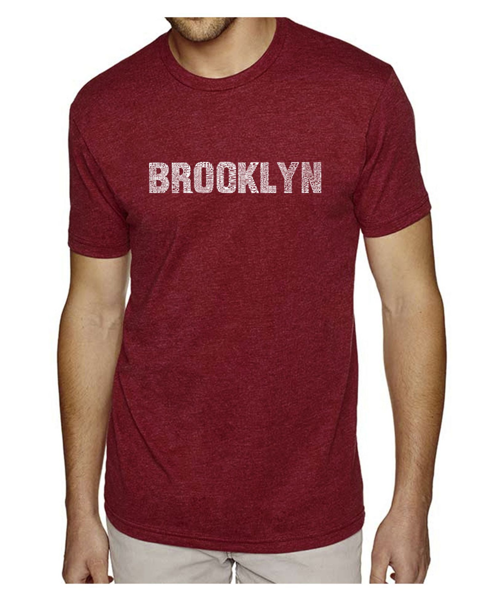 LA Pop Art Men's Cotton/Poly Blend Word Art T-Shirt - Brooklyn Neighborhoods