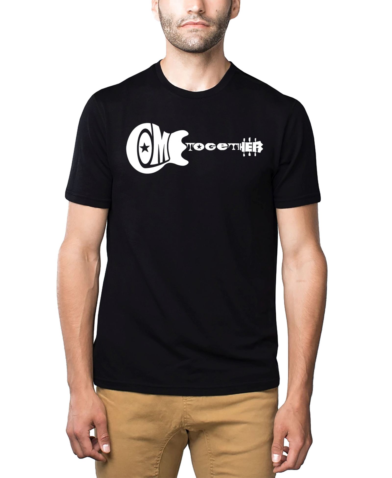 LA Pop Art Men's Cotton/Poly Blend Word Art T-Shirt - Guitar Come Together
