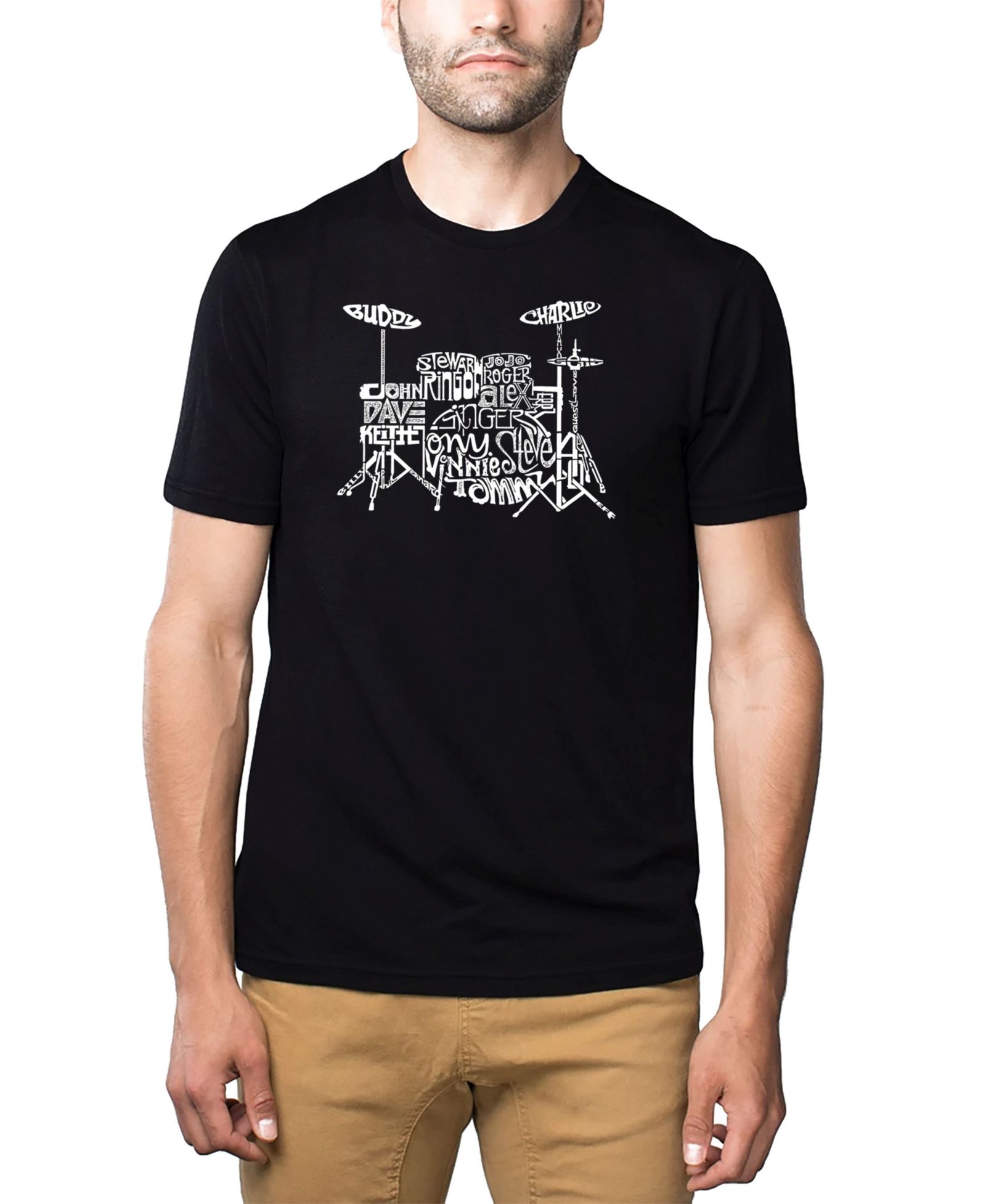 LA Pop Art Men's Cotton/Poly Blend Word Art T-Shirt - Drums
