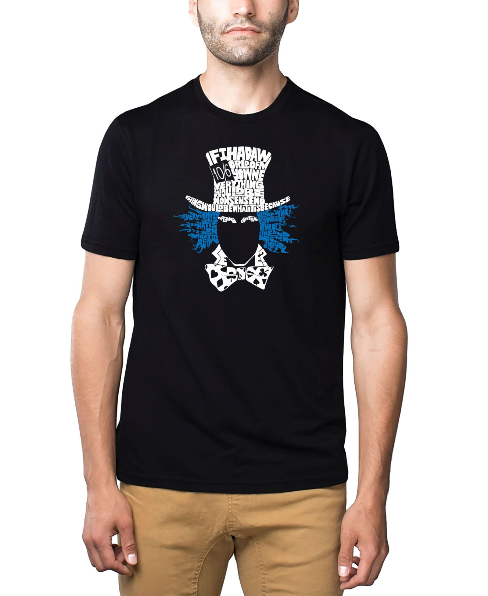 LA Pop Art Men's Cotton/Poly Blend Word Art T-Shirt - The Mad Hatter