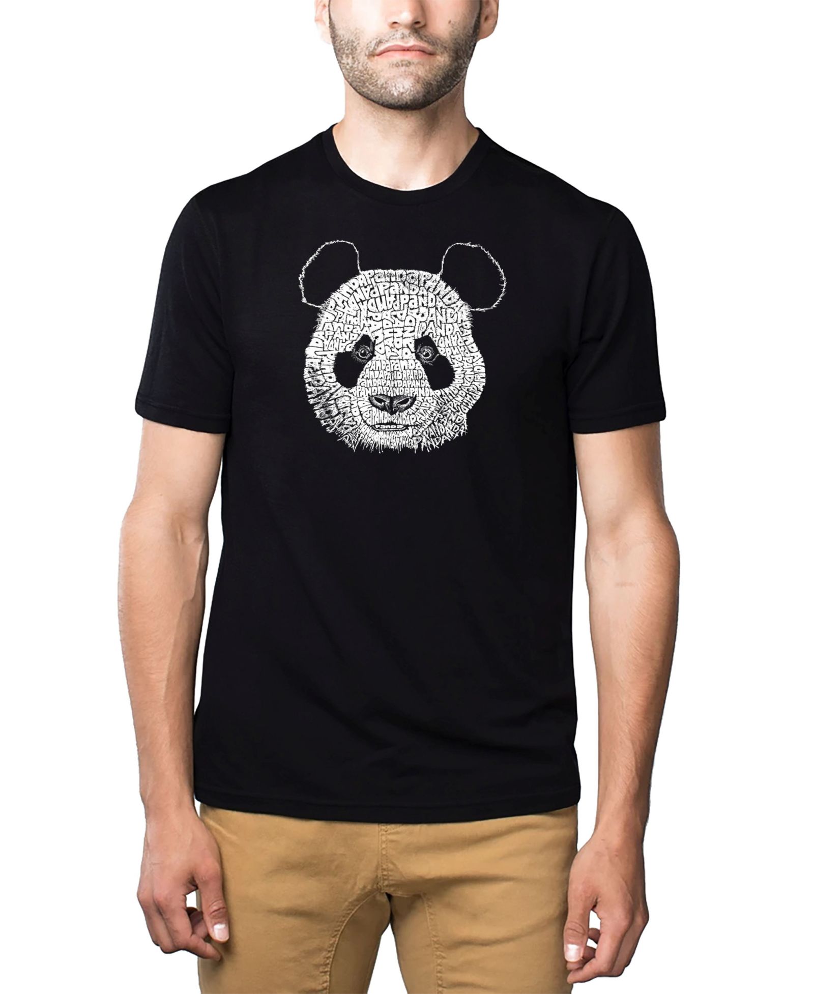 LA Pop Art Men's Cotton/Poly Blend Word Art T-Shirt - Panda Head
