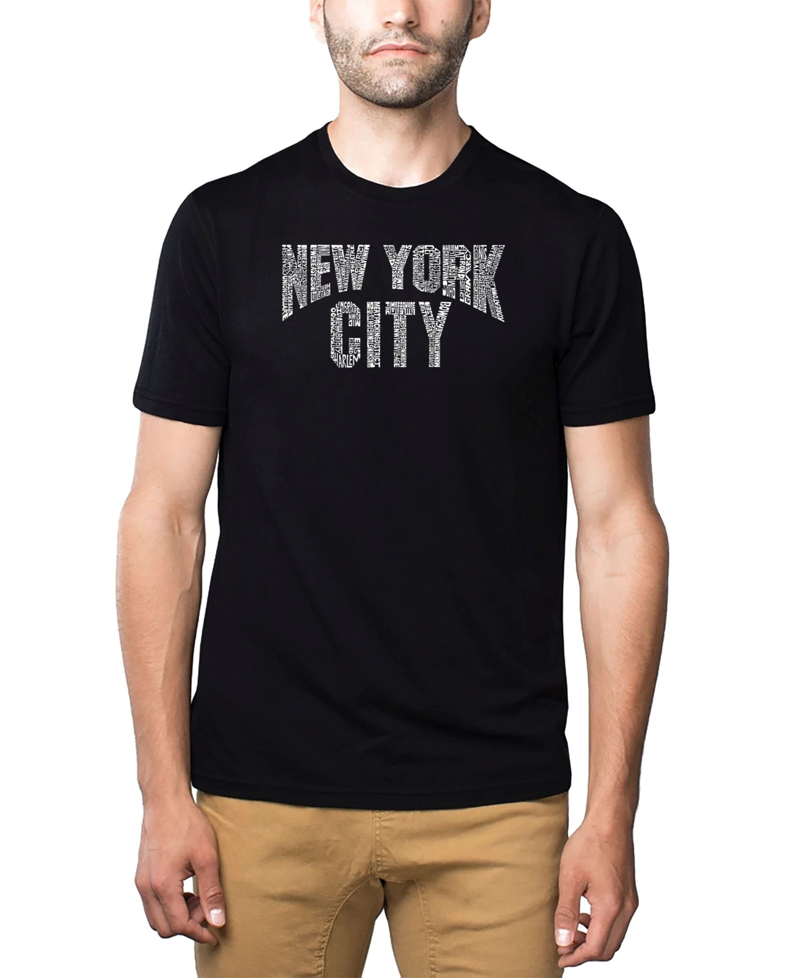 LA Pop Art Men's Cotton/Poly Blend Word Art T-Shirt - New York City Neighborhoods