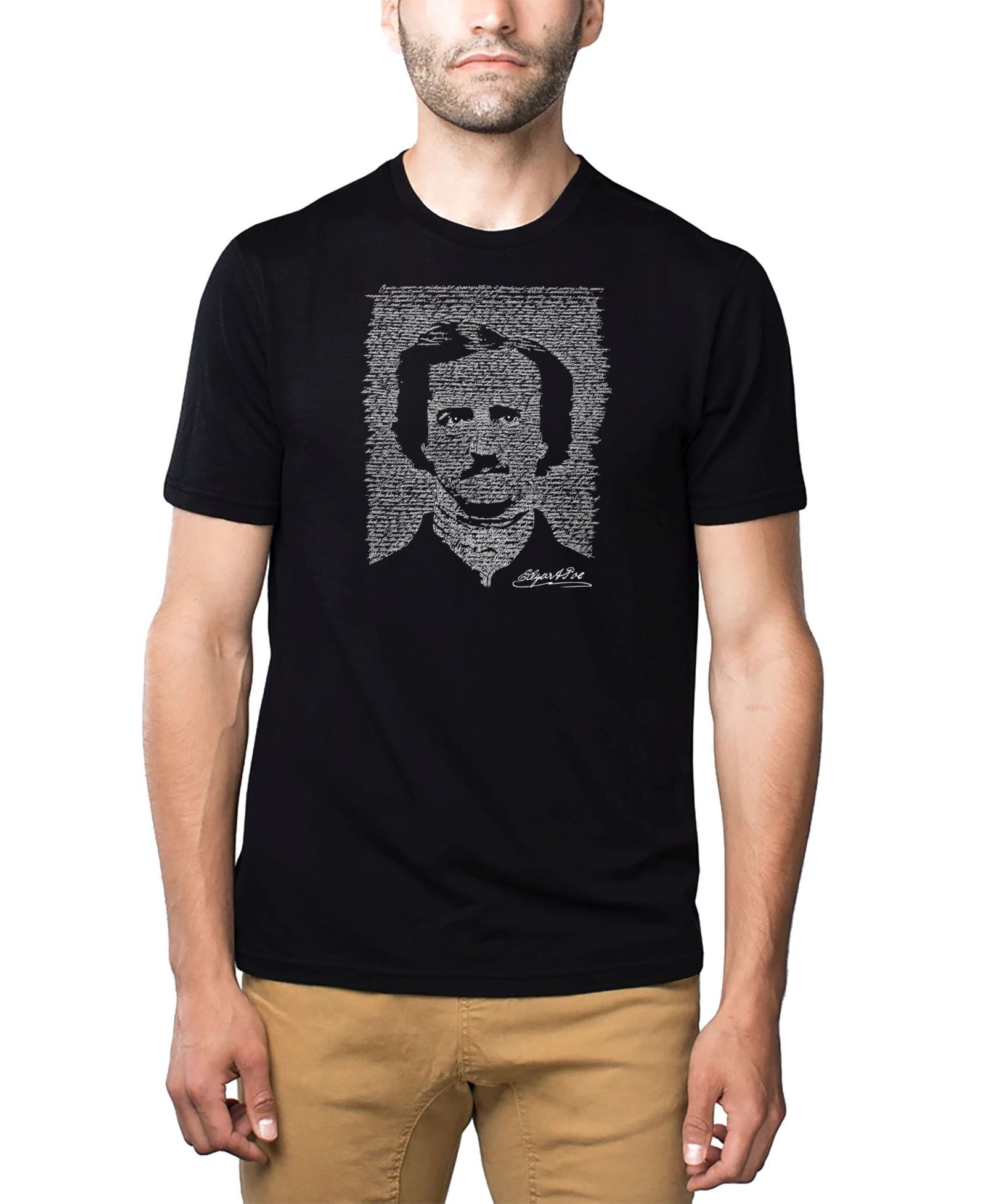 LA Pop Art Men's Cotton/Poly Blend Word Art T-Shirt - Edgar Allen Poe - The Raven
