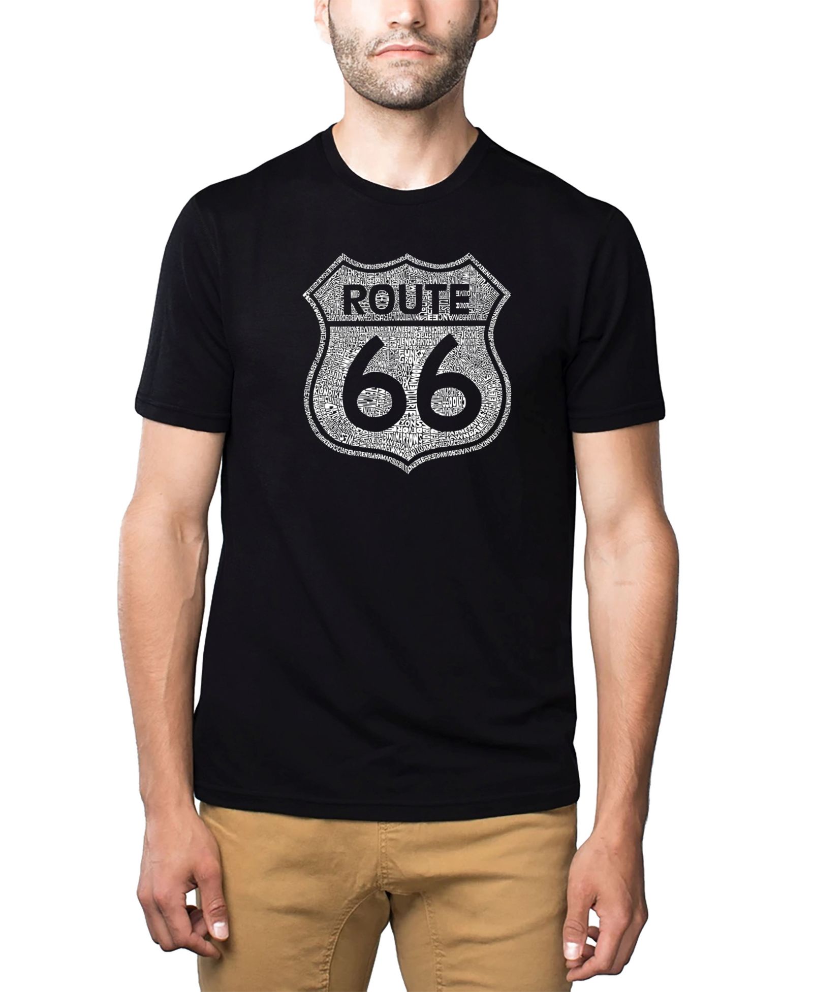 LA Pop Art Men's Cotton/Poly Blend Word Art T-Shirt - Route 66
