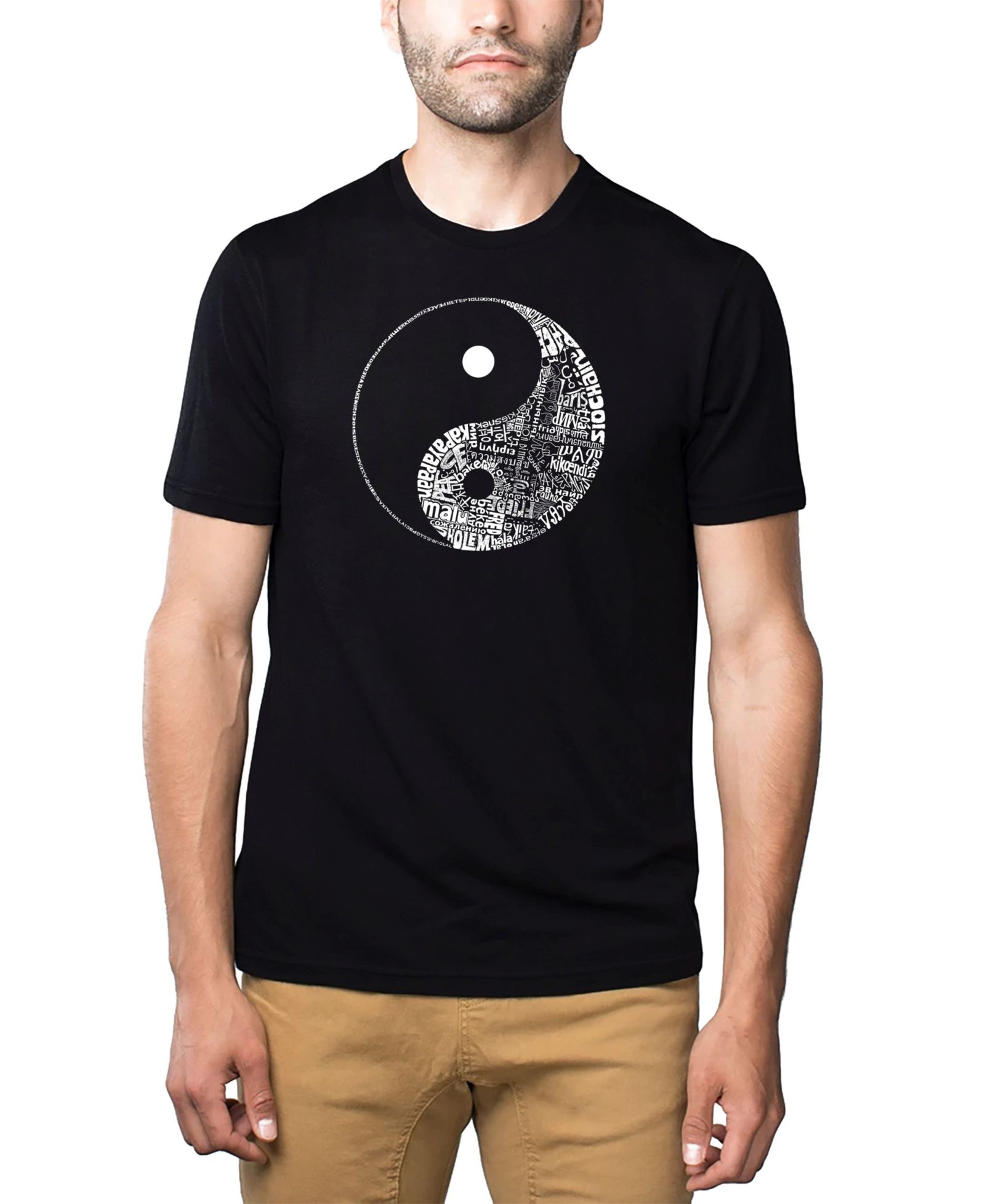 LA Pop Art Men's Cotton/Poly Blend Word Art T-Shirt - Yin Yang