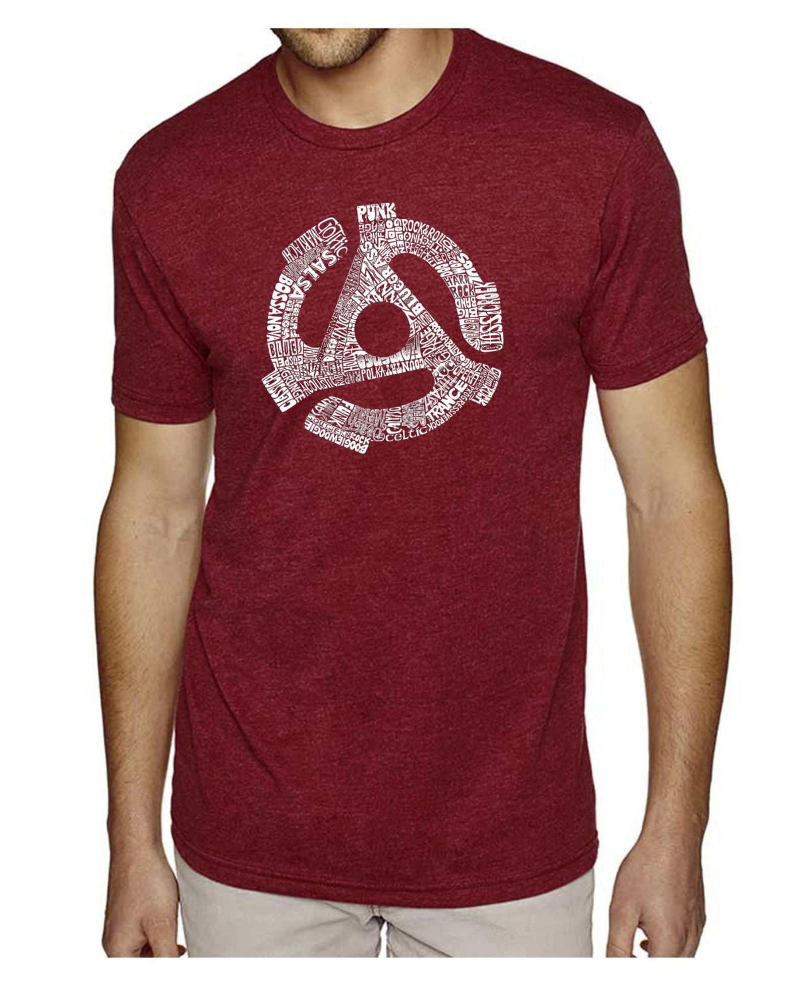 LA Pop Art Men's Cotton/Poly Blend Word Art T-Shirt - Record Adapter