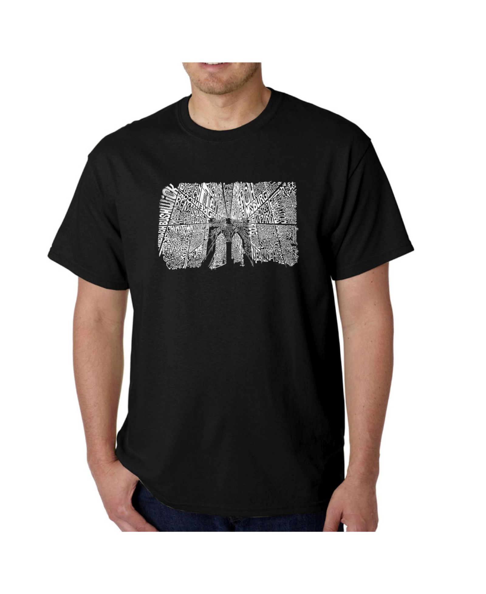 LA Pop Art Mens Word Art T-Shirt - Brooklyn Bridge