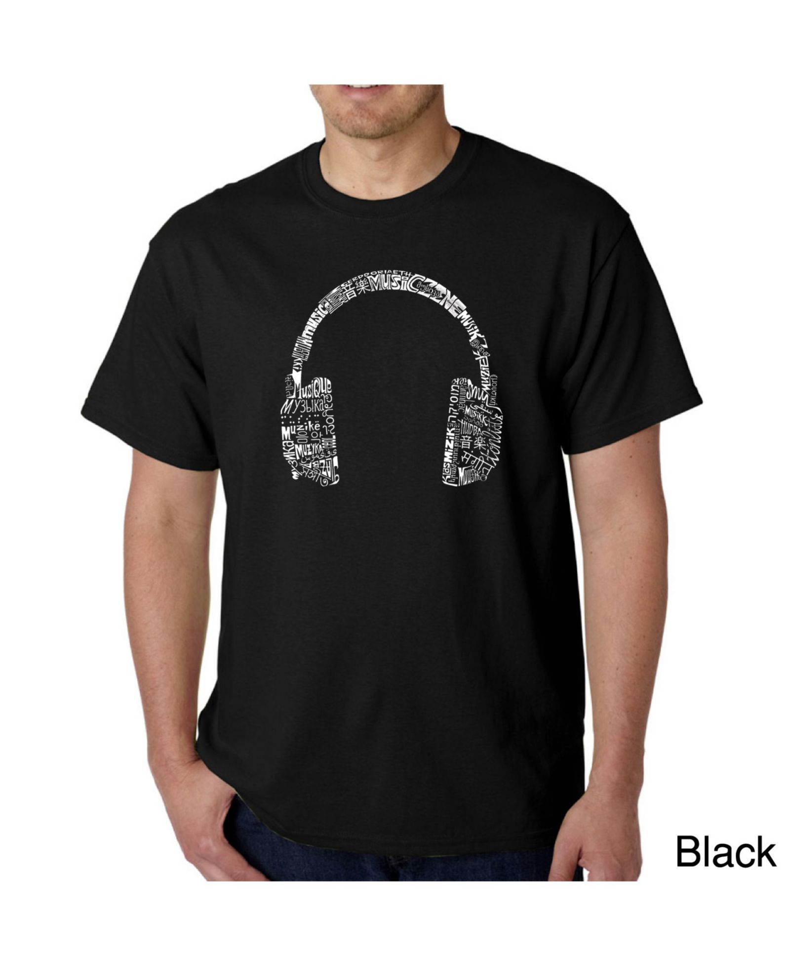 LA Pop Art Мужская футболка Word Art - Headphones - Music in Different Languages