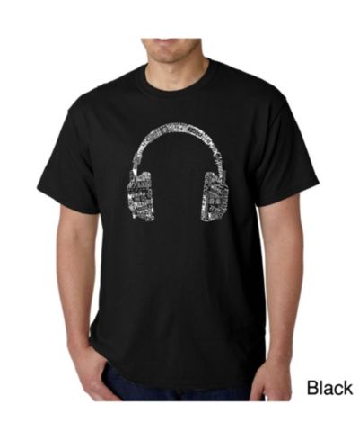 LA Pop Art Mens Word Art T-Shirt - Headphones - Music in Different Languages