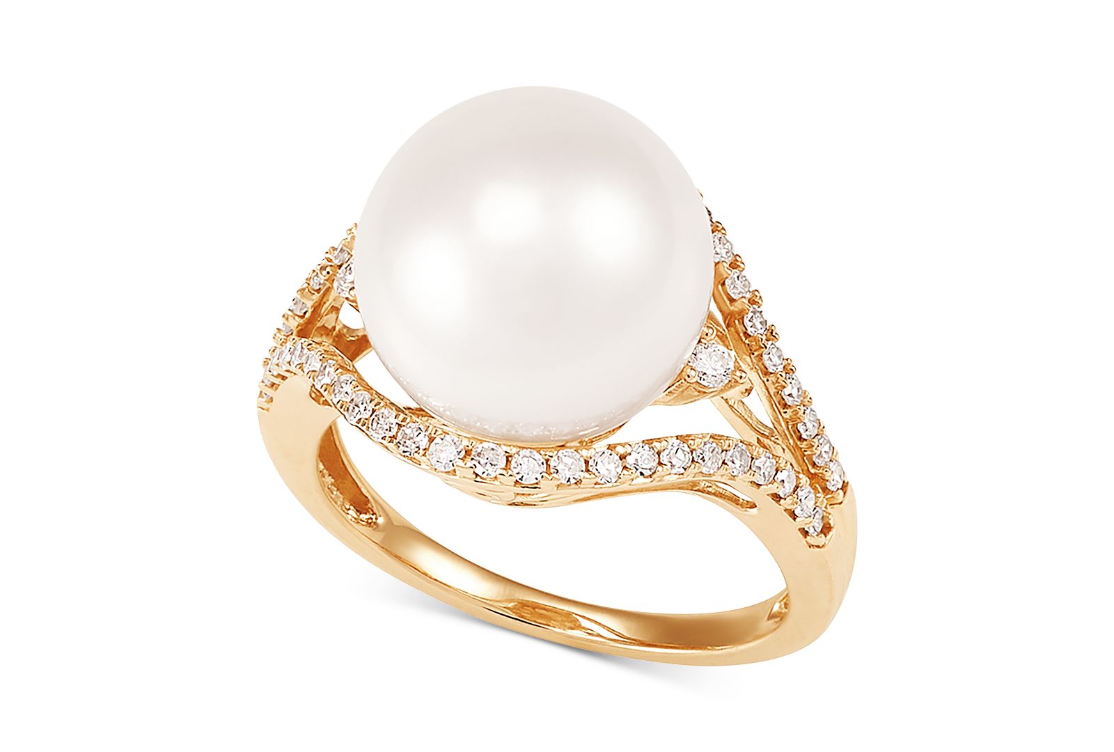 Honora Кольцо с белой жемчужиной Ming (11-13mm) и бриллиантом (1/3 ct. t.w.) в 14k Gold
