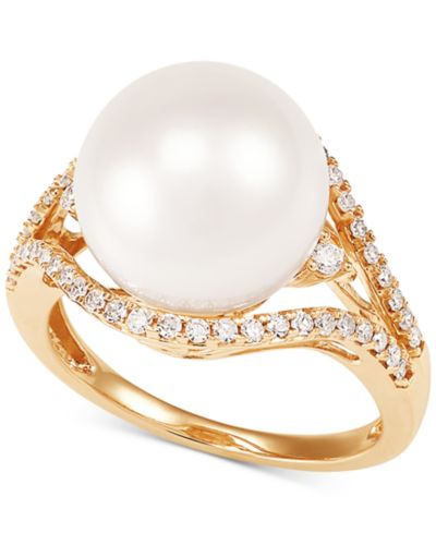 Honora Кольцо с белой жемчужиной Ming (11-13mm) и бриллиантом (1/3 ct. t.w.) в 14k Gold