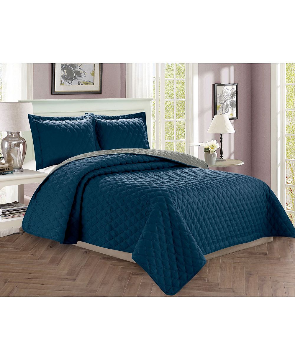 Elegant Comfort Luxury Diamond Design 3-Pc. Quilted Coverlet Set, King/California King