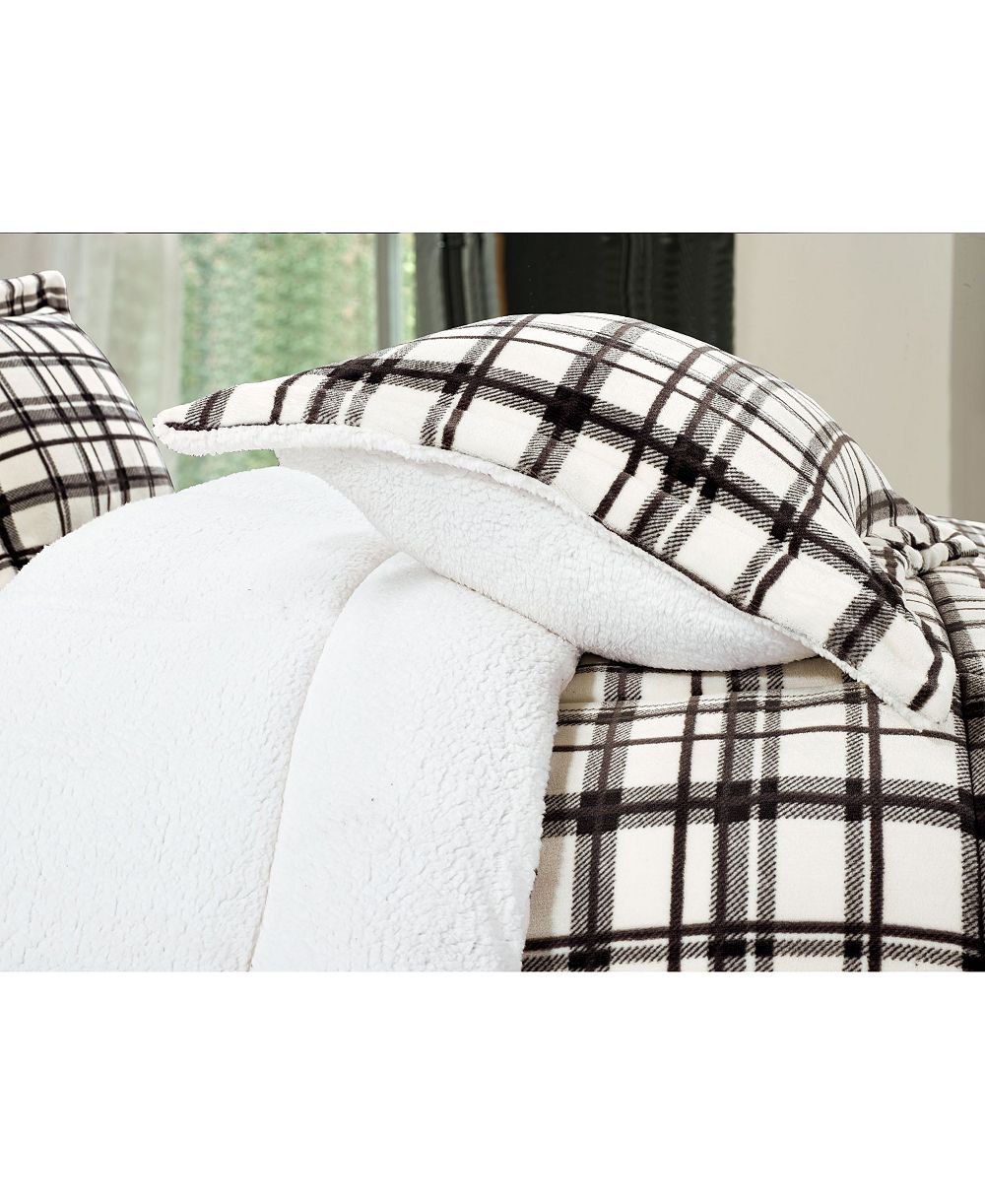 Elegant Comfort Plaid Micromink/Sherpa Reversible Down Alternative Microsuede 3-Pc. Comforter Sets, King/California King