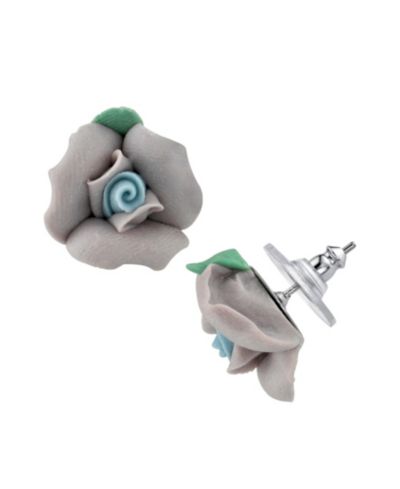 Серьги с фарфоровыми розами 2028 Silver Tone