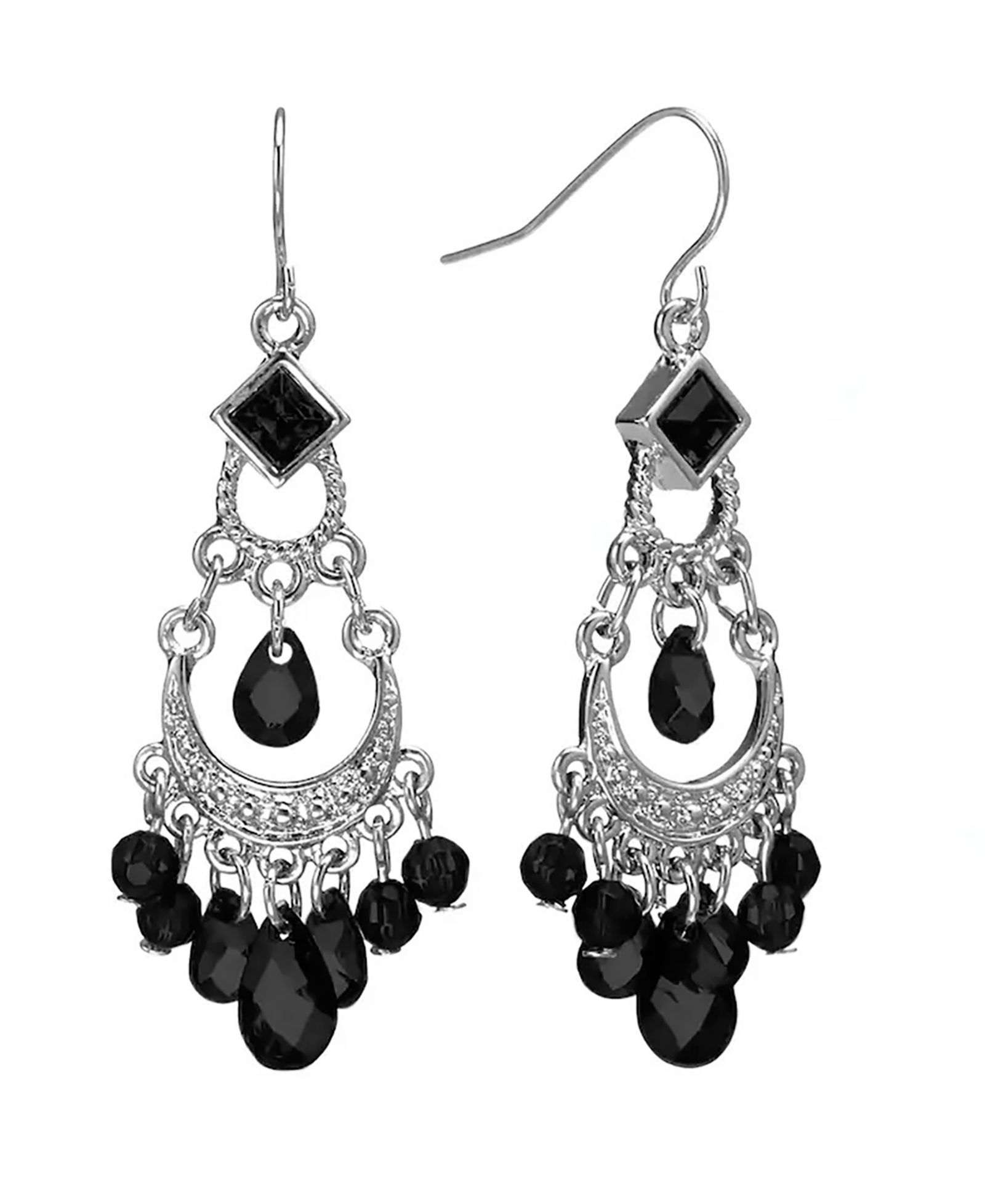 Серьги-люстры 2028 Silver-Tone Black