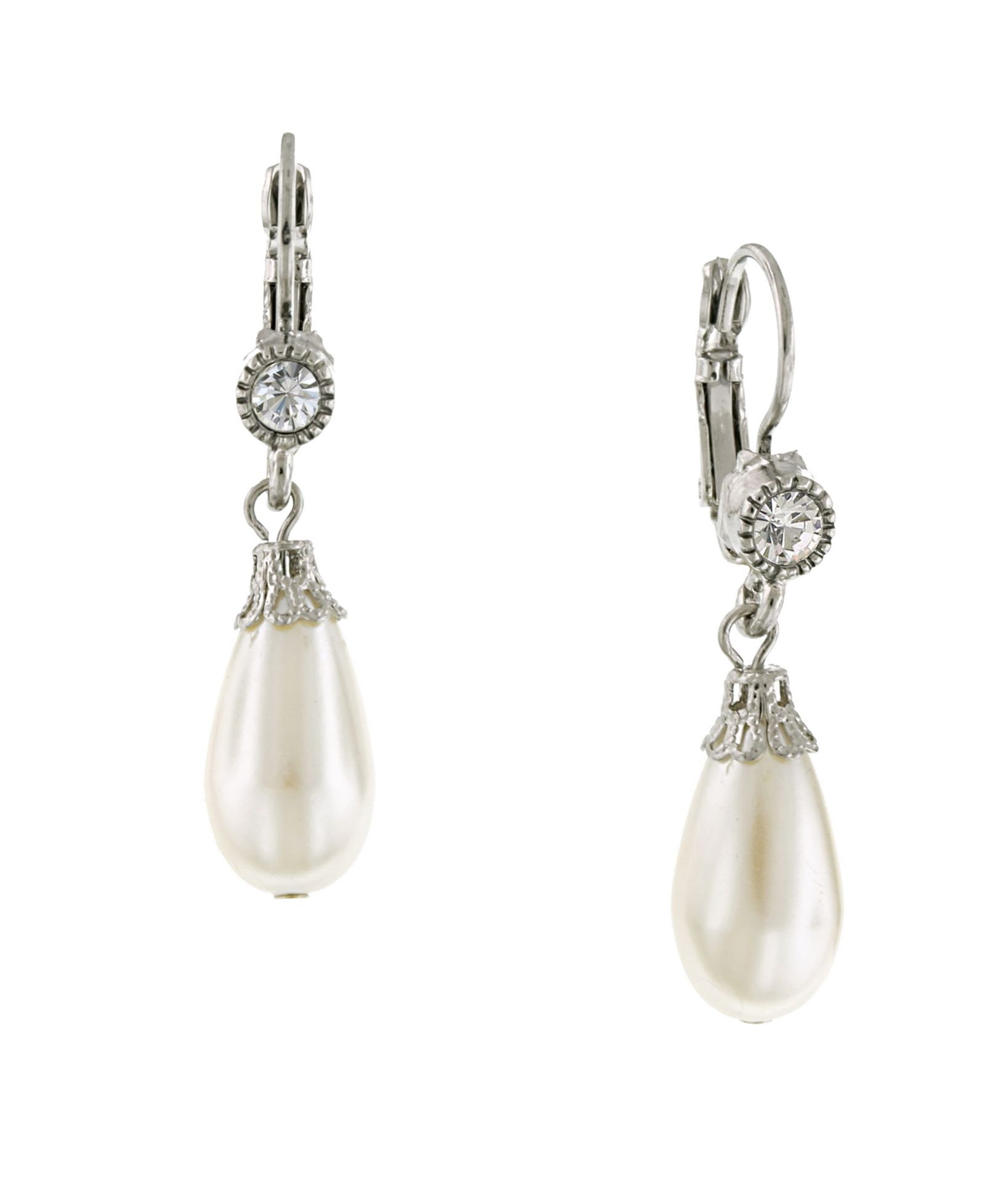 2028 Silver-Tone Crystal and Simulated Pearl Drop Earrings