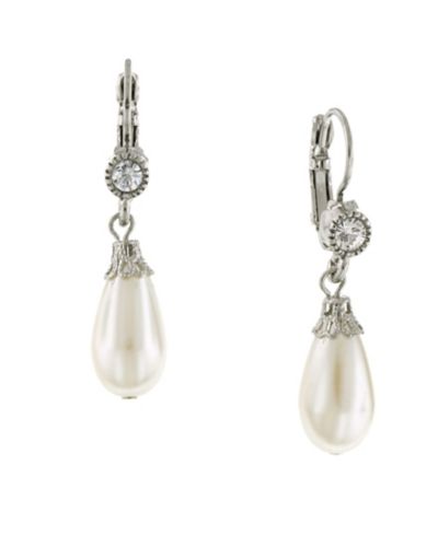 2028 Silver-Tone Crystal and Simulated Pearl Drop Earrings