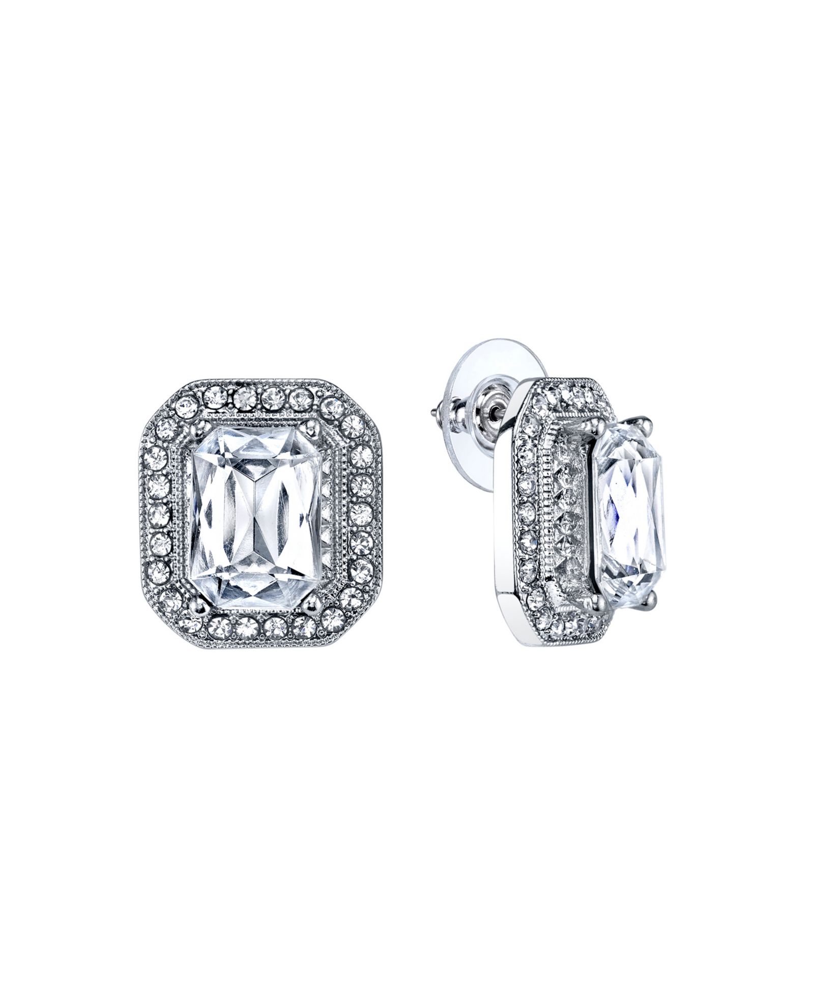Серьги 2028 Silver-Tone Crystal Octagon Button