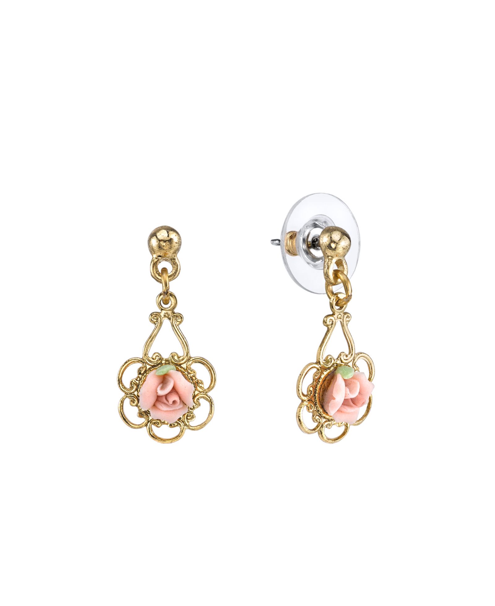 Серьги-подвески 2028 Gold-Tone Porcelain Rose Drop