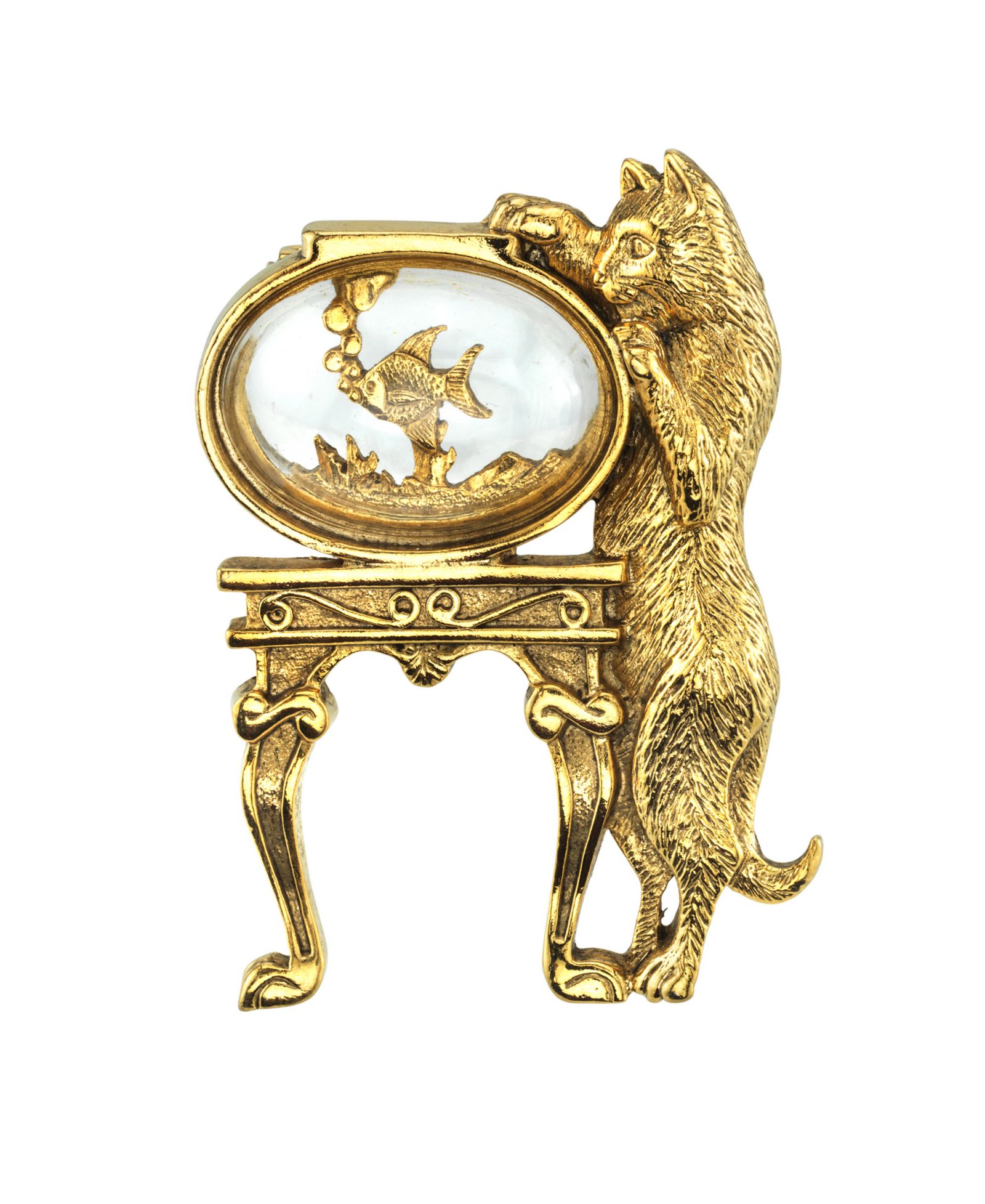Пин 2028 14K Gold-Dipped Crystal Cat and Fish Bowl