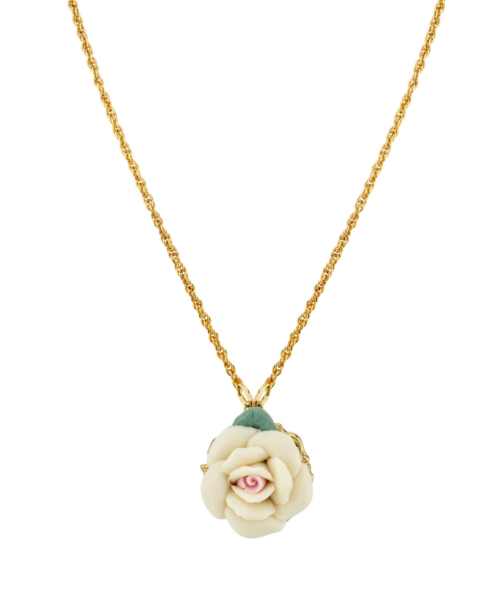 2028 Gold Tone Porcelain pendant Necklace 16" Adjustable