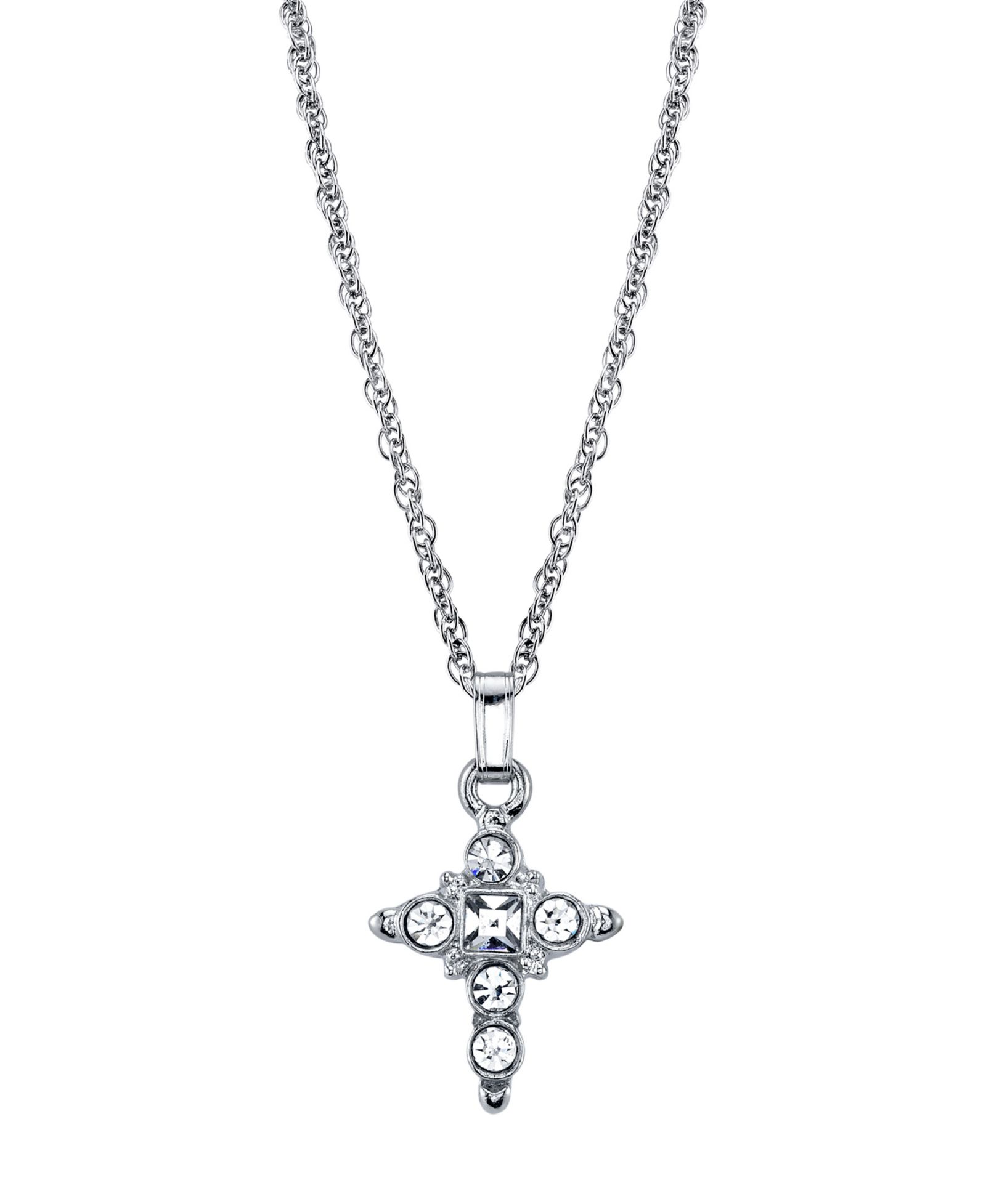 Подвеска-кулон 2028 Silver Tone Crystal Cross, 16" регулируемая