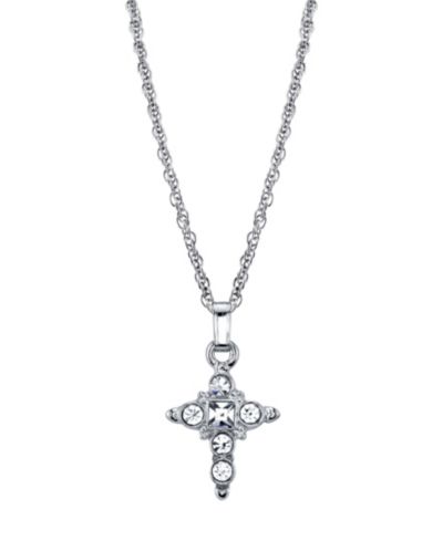 Подвеска-кулон 2028 Silver Tone Crystal Cross, 16" регулируемая
