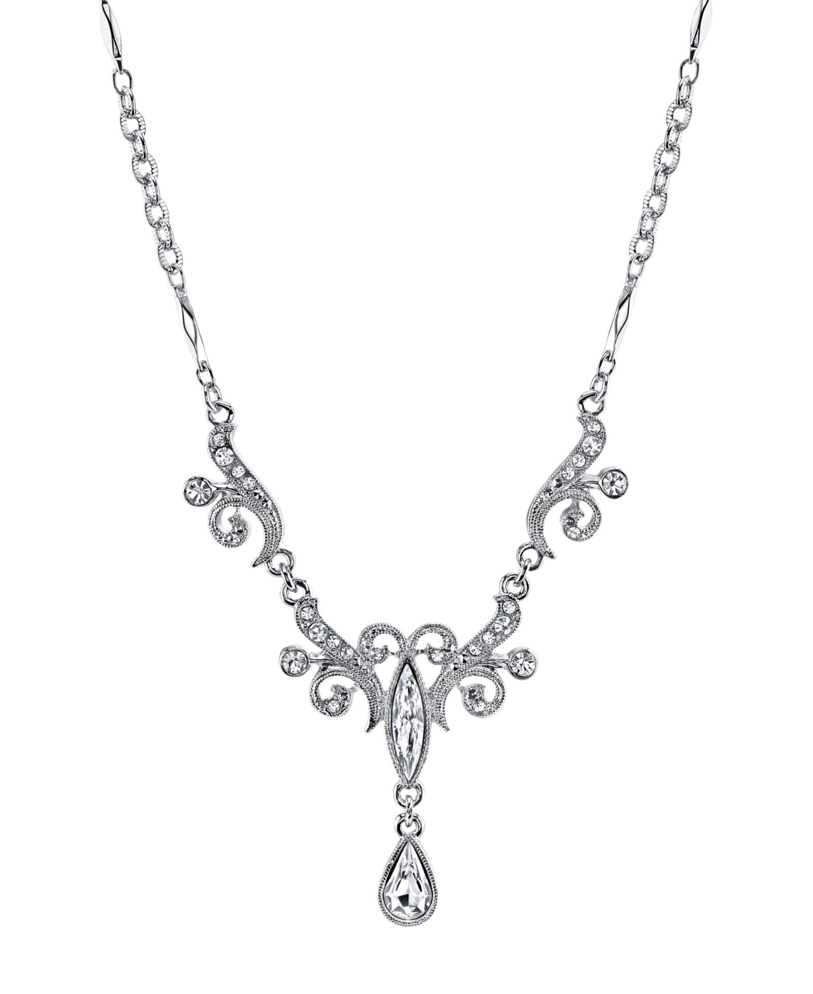 Ожерелье 2028 Silver-Tone Crystal Teardrop 15" Adjustable