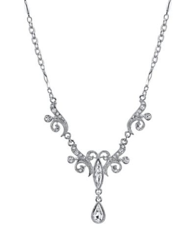 Ожерелье 2028 Silver-Tone Crystal Teardrop 15" Adjustable