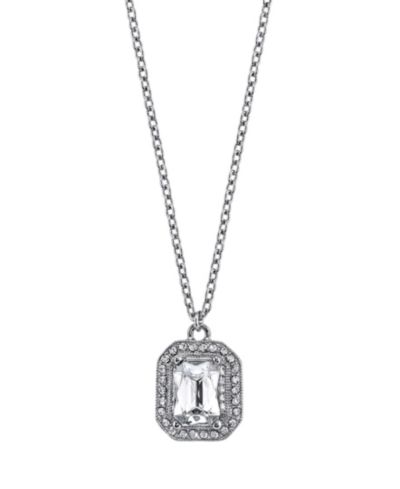 2028 Silver-Tone Crystal Octagon Pendant Necklace 16" Adjustable