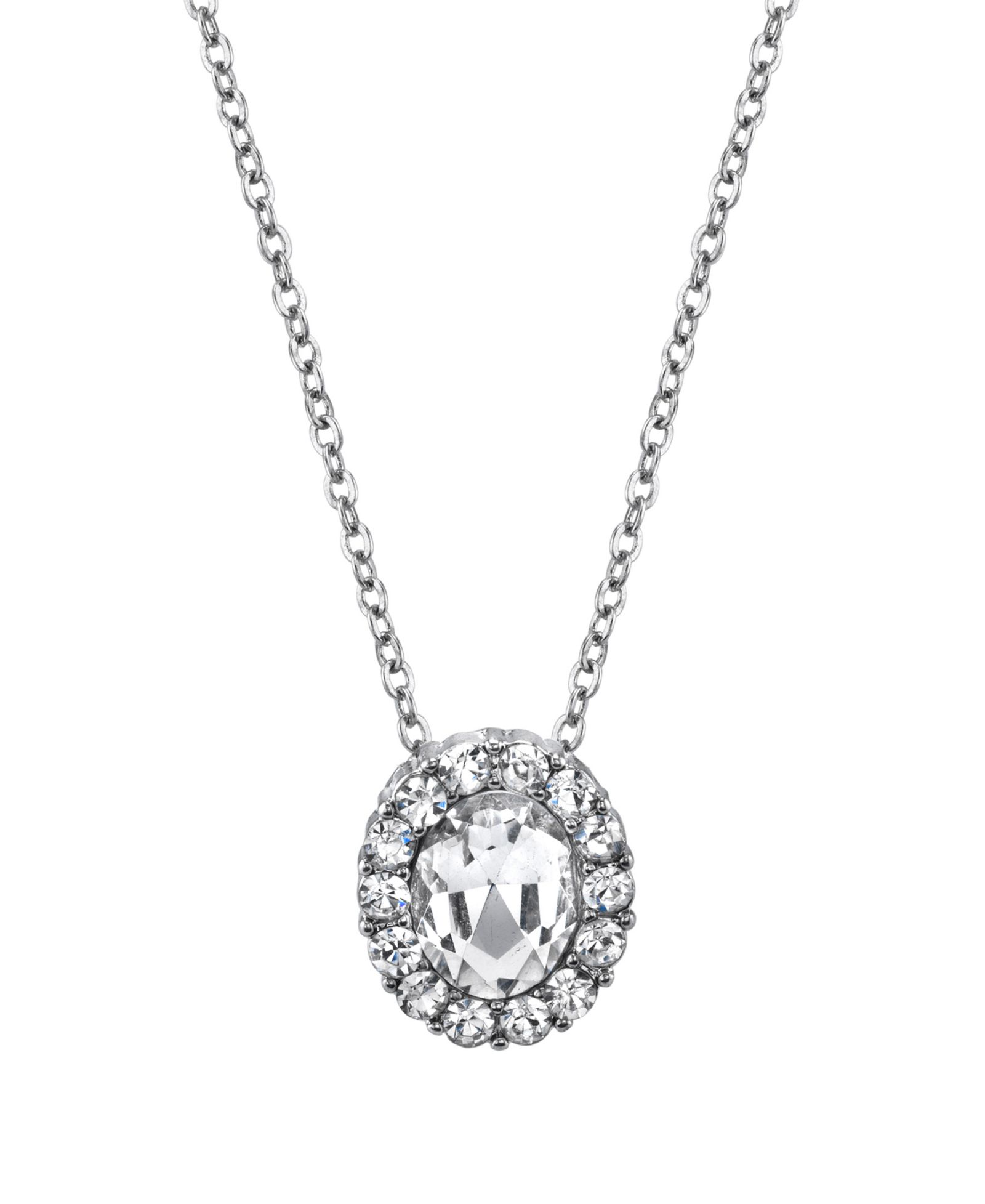 Подвеска 2028 Silver-Tone Crystal Oval Pendant Necklace 16" Adjustable