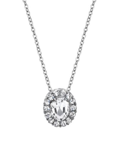 2028 Silver-Tone Crystal Oval Pendant Necklace 16" Adjustable