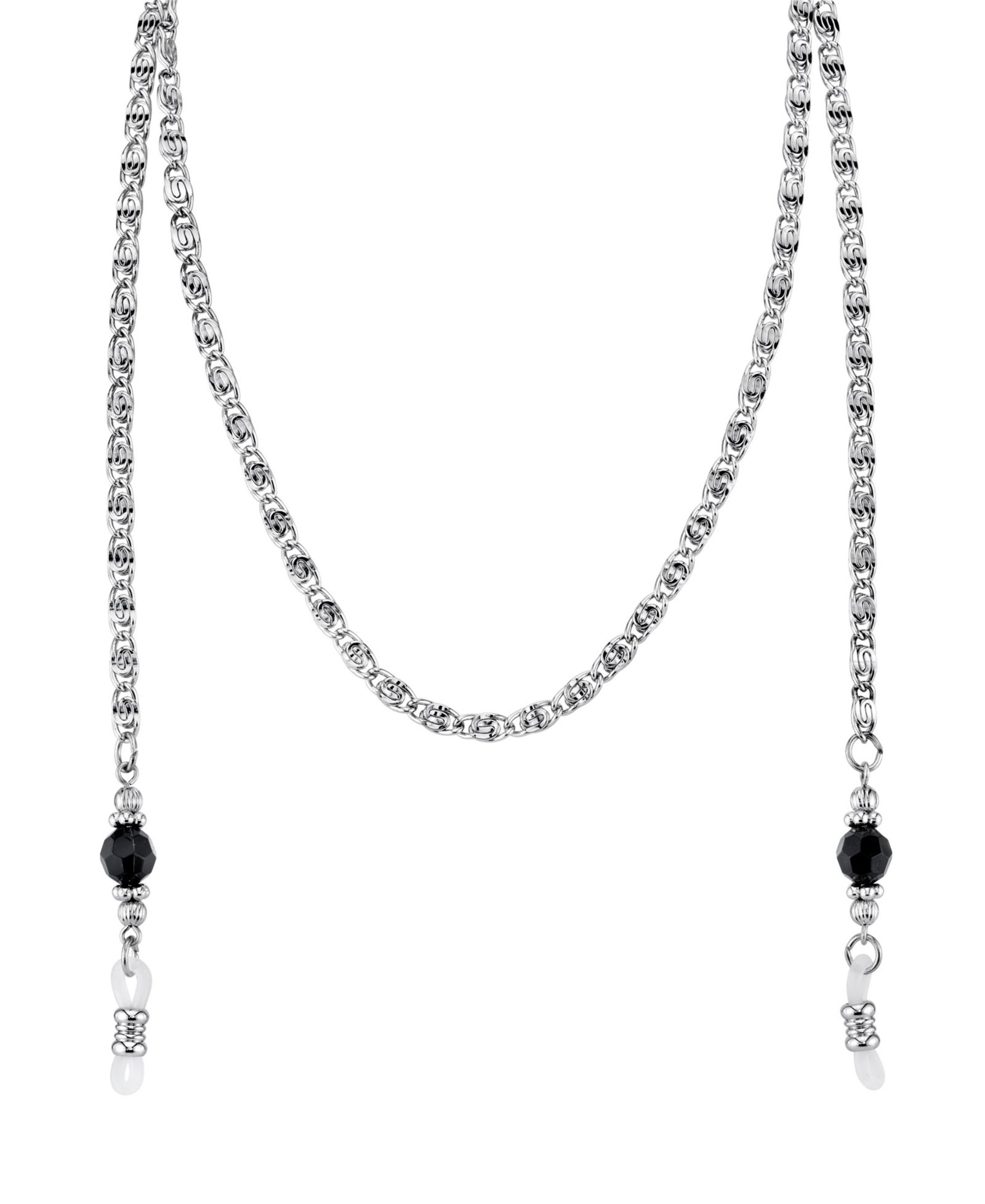 2028 Держатель для очков с цепочкой из черных бусин Silver-Tone 30"