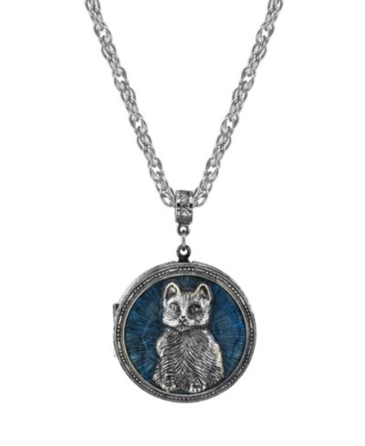 Кулон 2028 Pewter Cat Locket with Blue Enamel Necklace 30"