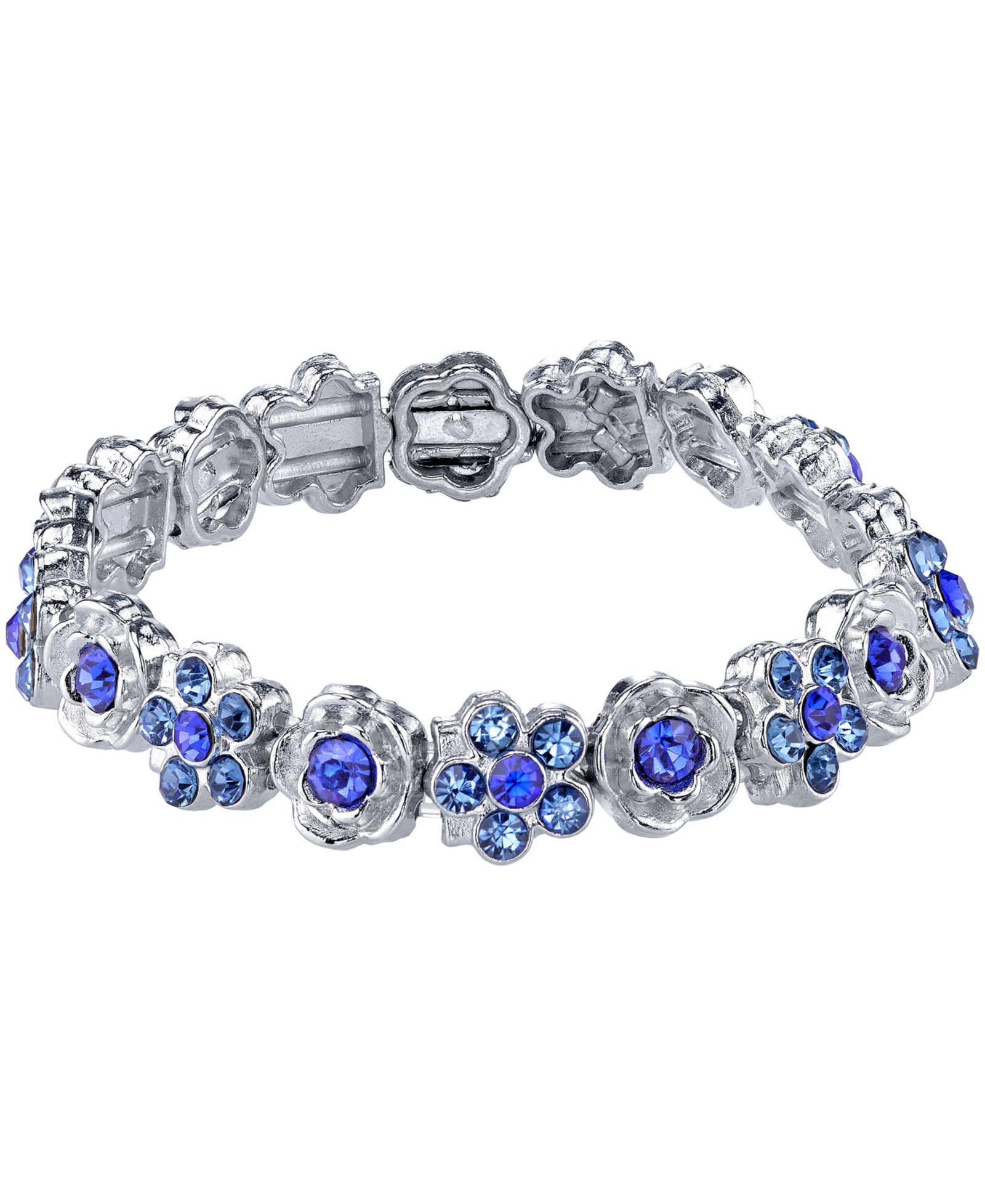 2028 Браслет с синими цветами Silver-Tone Stretch