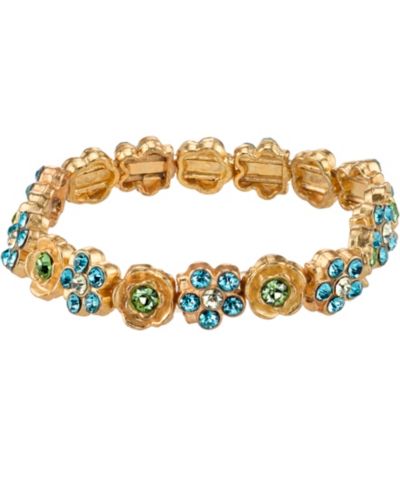 Растягивающийся браслет 2028 Gold-Tone с сине-зелеными цветами