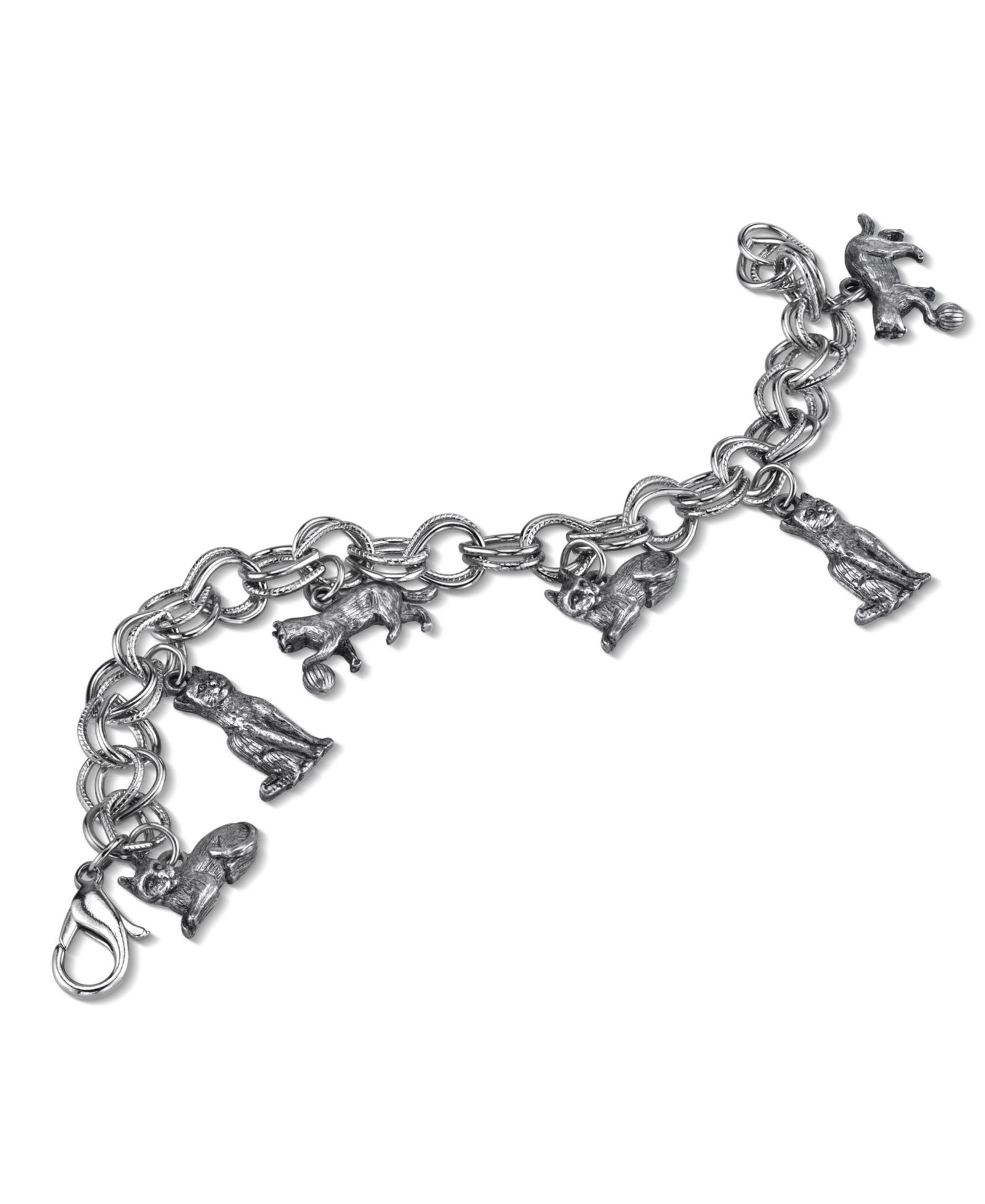 2028 Pewter 6 Cat Charm Bracelet
