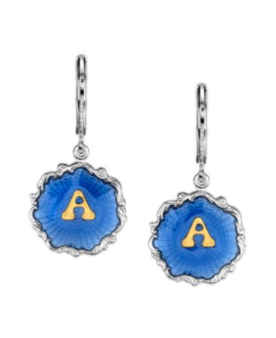 2028 Серьги с инициалами Blue Enamel Gold Tone Silver Tone