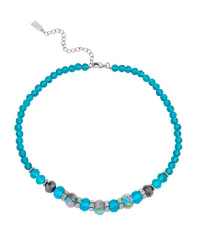 Ожерелье 2028 Silver Tone Aqua Pink Floral Beaded 15"