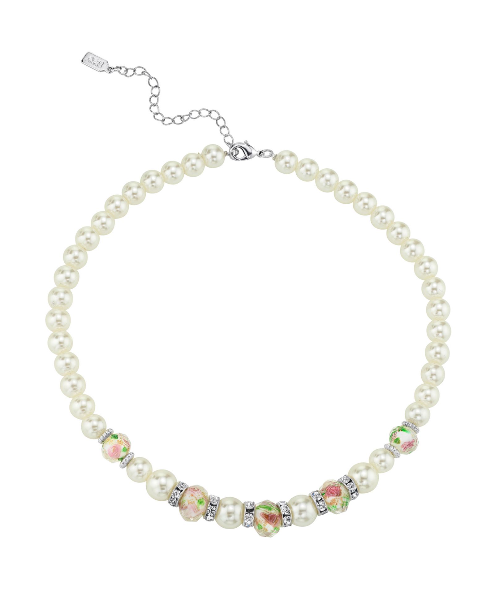2028 ожерелье с искусственным жемчугом 15" Adjustable Silver Tone Pink Flower