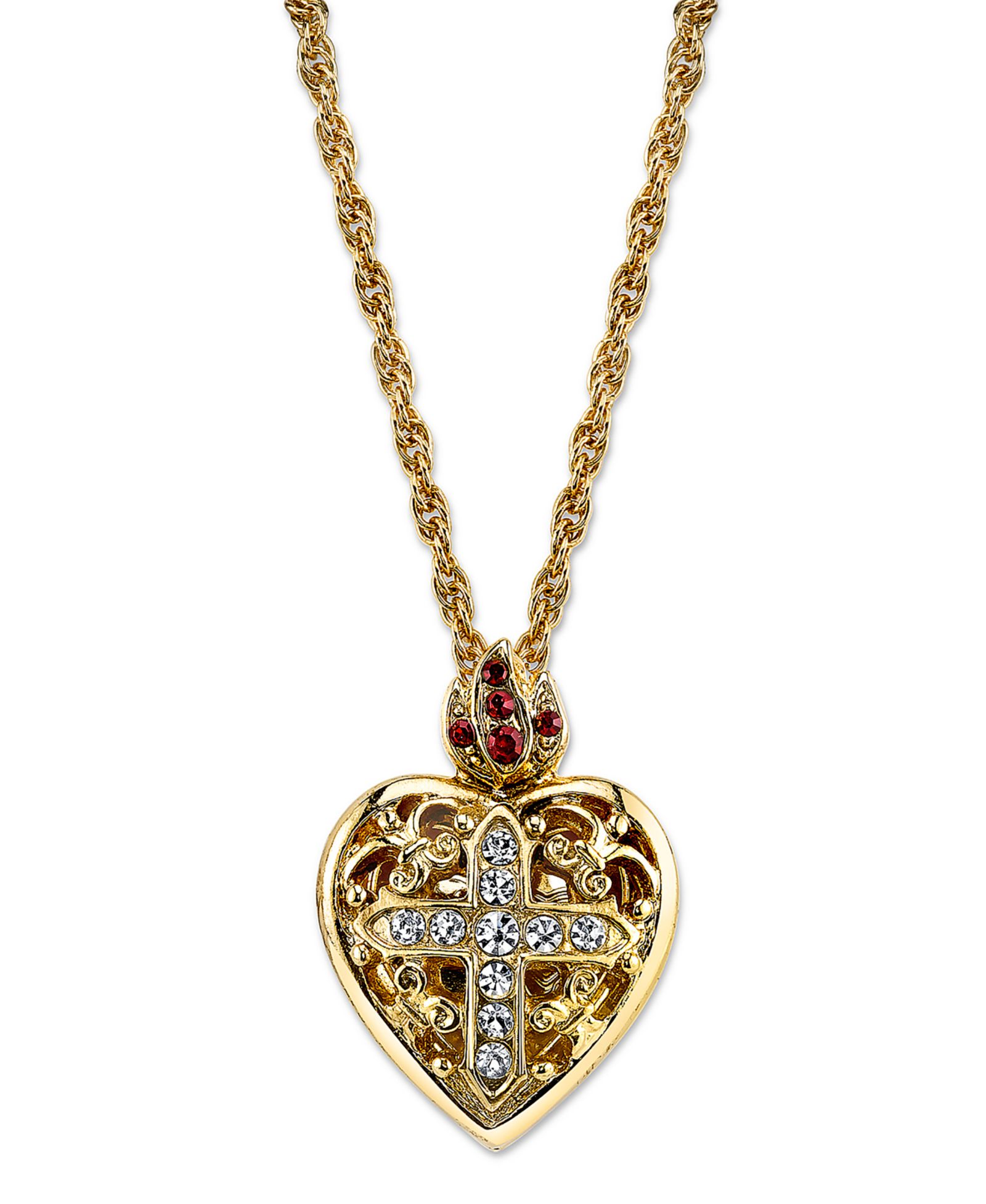 Подвеска-кулон Symbols of Faith с кристаллом в форме сердца и напылением 14K Gold-Dipped, 18"