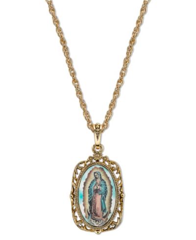 Symbols of Faith 14K Gold-Dipped Enamel Lady of Guadalupe Medallion Necklace 24"