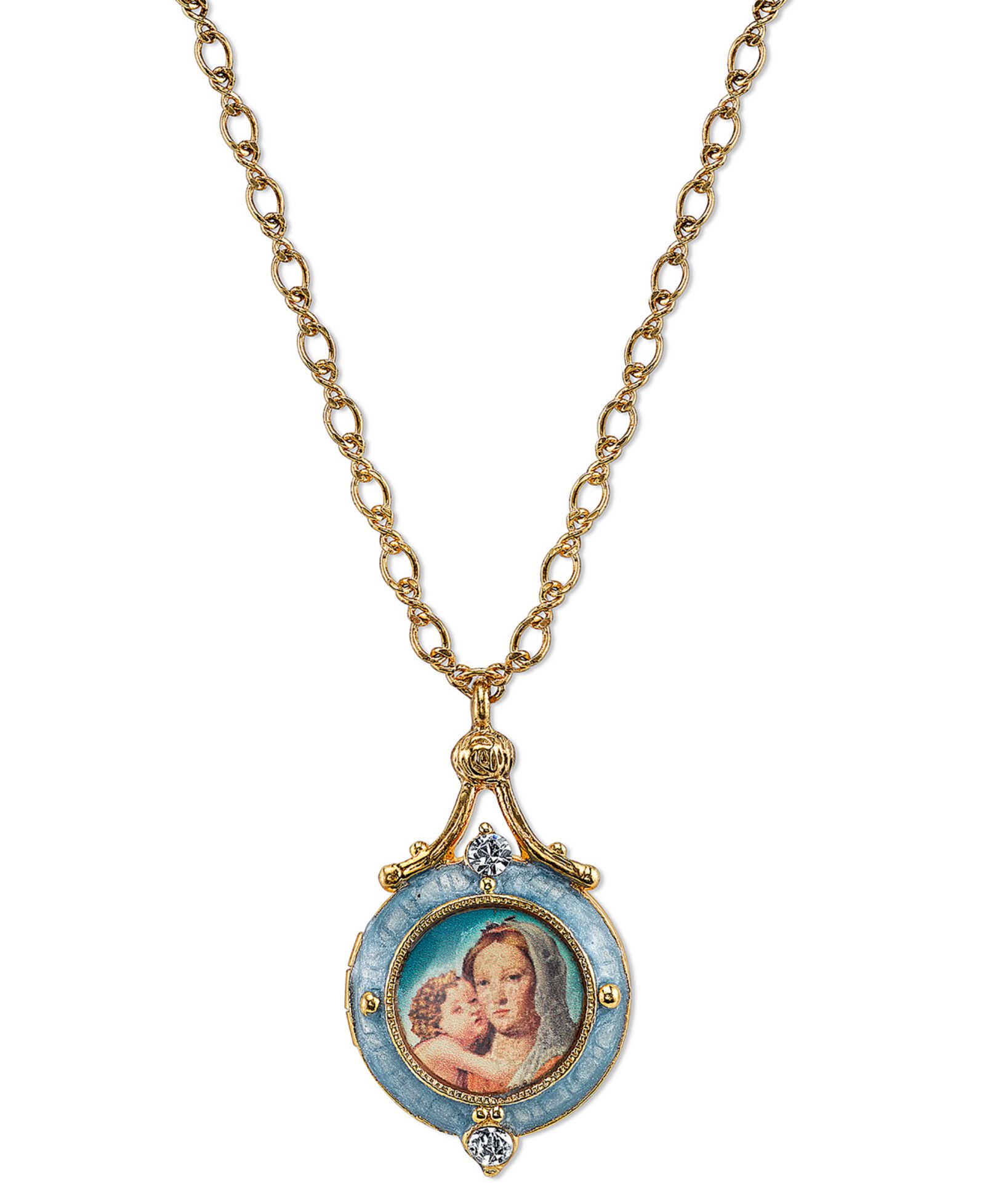 Подвеска-кулон Symbols of Faith 14K Gold-Dipped Blue Enamel Mary and Child 18"